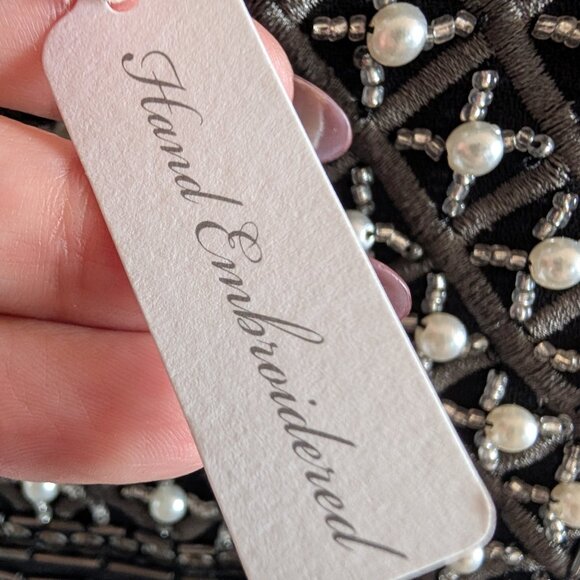 Club Monaco Embellished Black Mini Skirt Size 12 Beaded Sequined Pearl Details - Picture 3 of 12